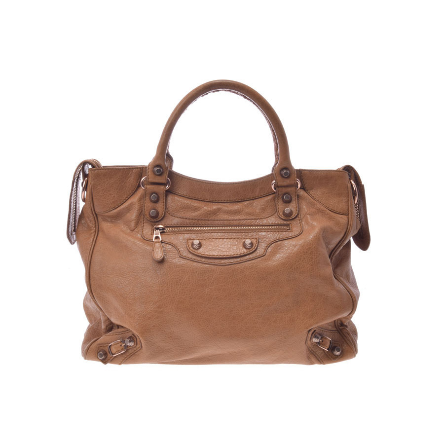 Balenciaga Giantvelo Lambskin Camel Tan Brown Tan Strap